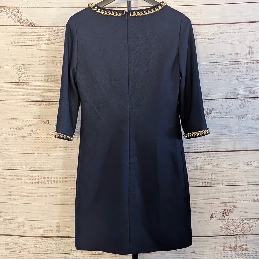 Ted Baker London Shift Dress Womens 1 US 4 Navy Blue Heavy Gold Curb Chain Trim